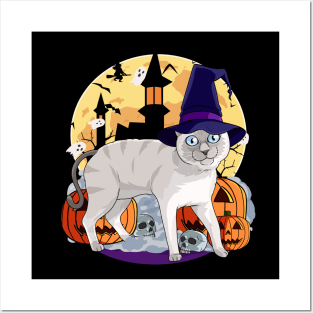 Siamese Cat Funny Halloween Witch Pumpkin Posters and Art